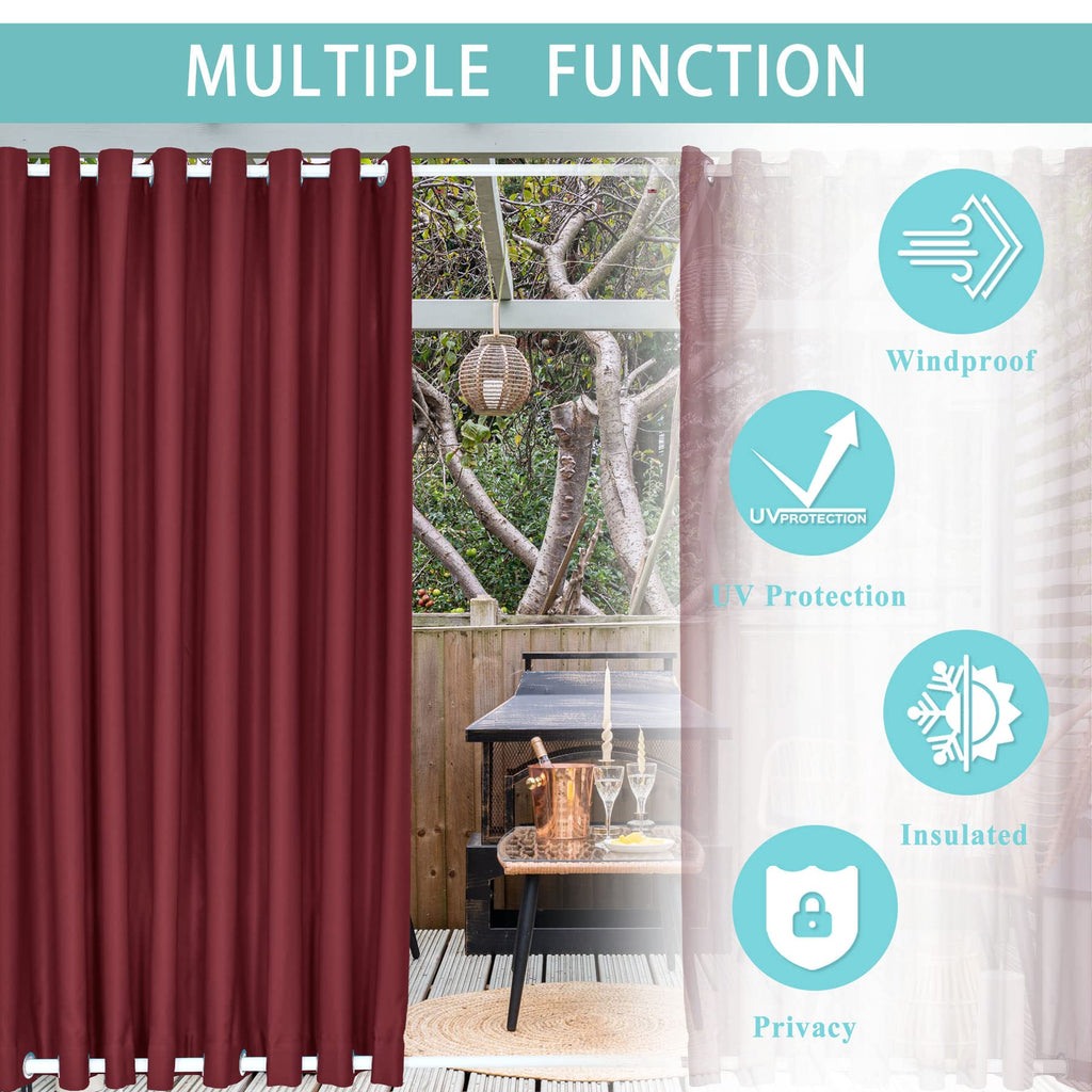 Outdoor Windproof Curtains Thermal Insulated Noise Reducing Lightproof Blackout Draperies Grommet at Top and Bottom