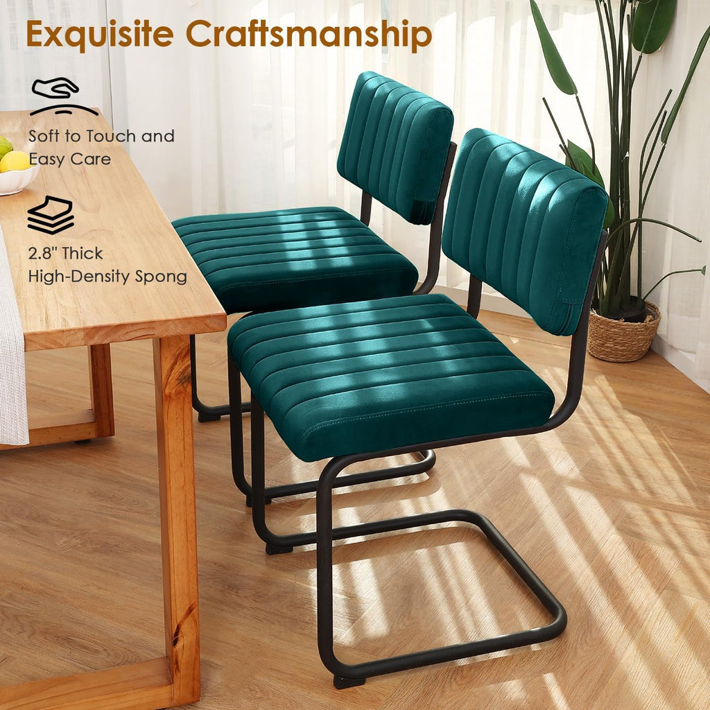 Modern Luxury Velvet Dining Room Chairs Set of 4, Teal Upholstered Kitchen Chairs, Heavy Duty Contemporary Armless