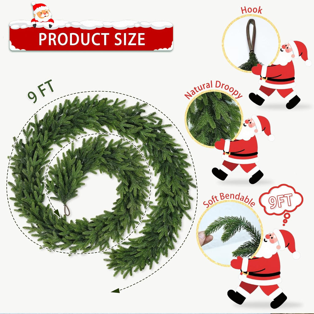 For Staircase Railing Soft Bendable Realistic Artificial Cedar Pine Winter Green Xmas Mantle Garland for Fireplace