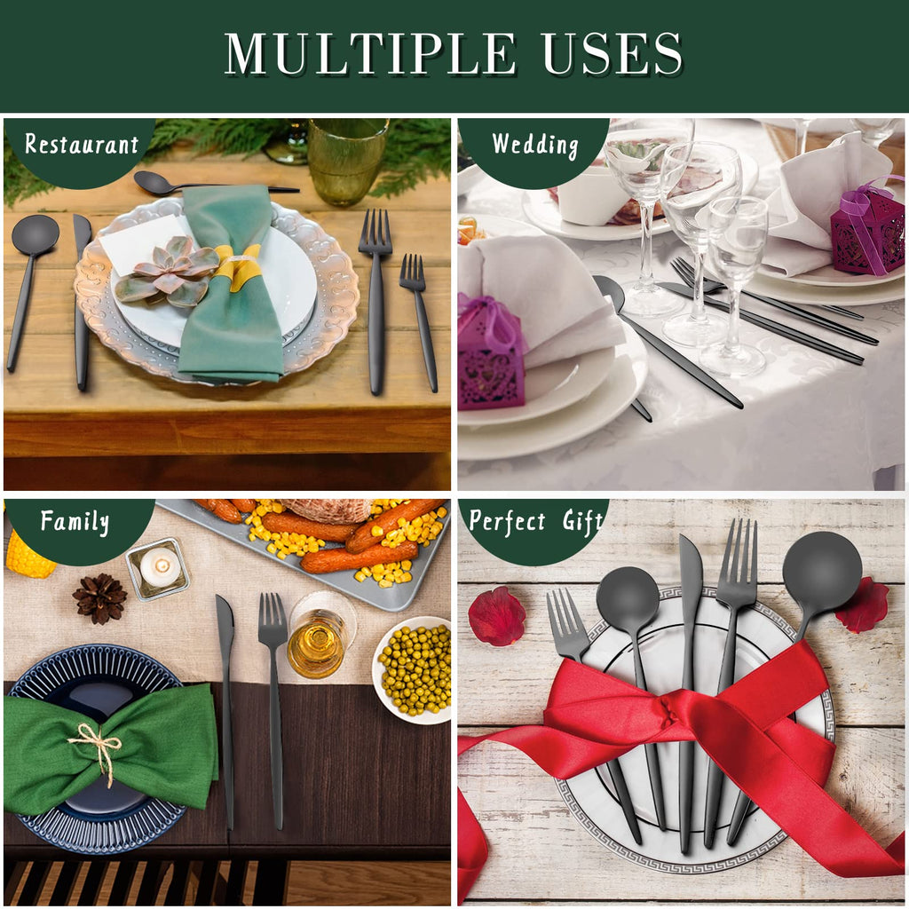 Matte Black Silverware Set for 8, Stainless Steel Flatware Cutlery Set, Cutlery Kitchen Utensils Set