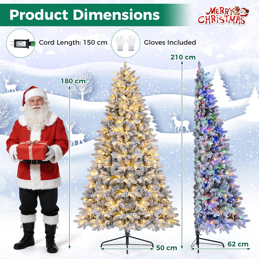 7 FT Snow-Flocked Pre-Lit Half Christmas Tree for Wall Corner