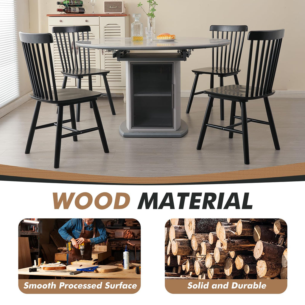 Windsor Dining Chair Set of 4, Spindle Back Wooden Chairs, Farmhouse Country Wooden Dining Chairs for Dining Living