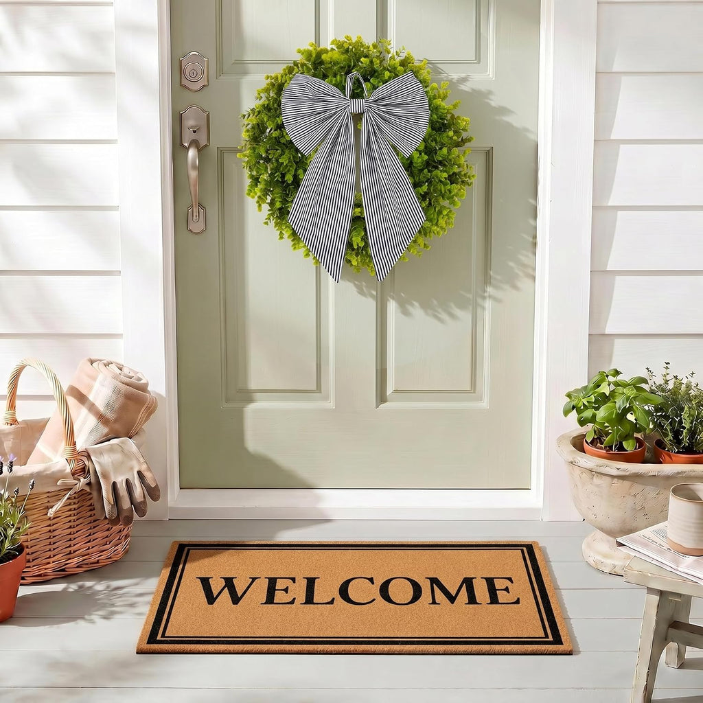 Door Mat and Wreath Set, , Faux Coir, 19", Porch, Welcome - Set of 2