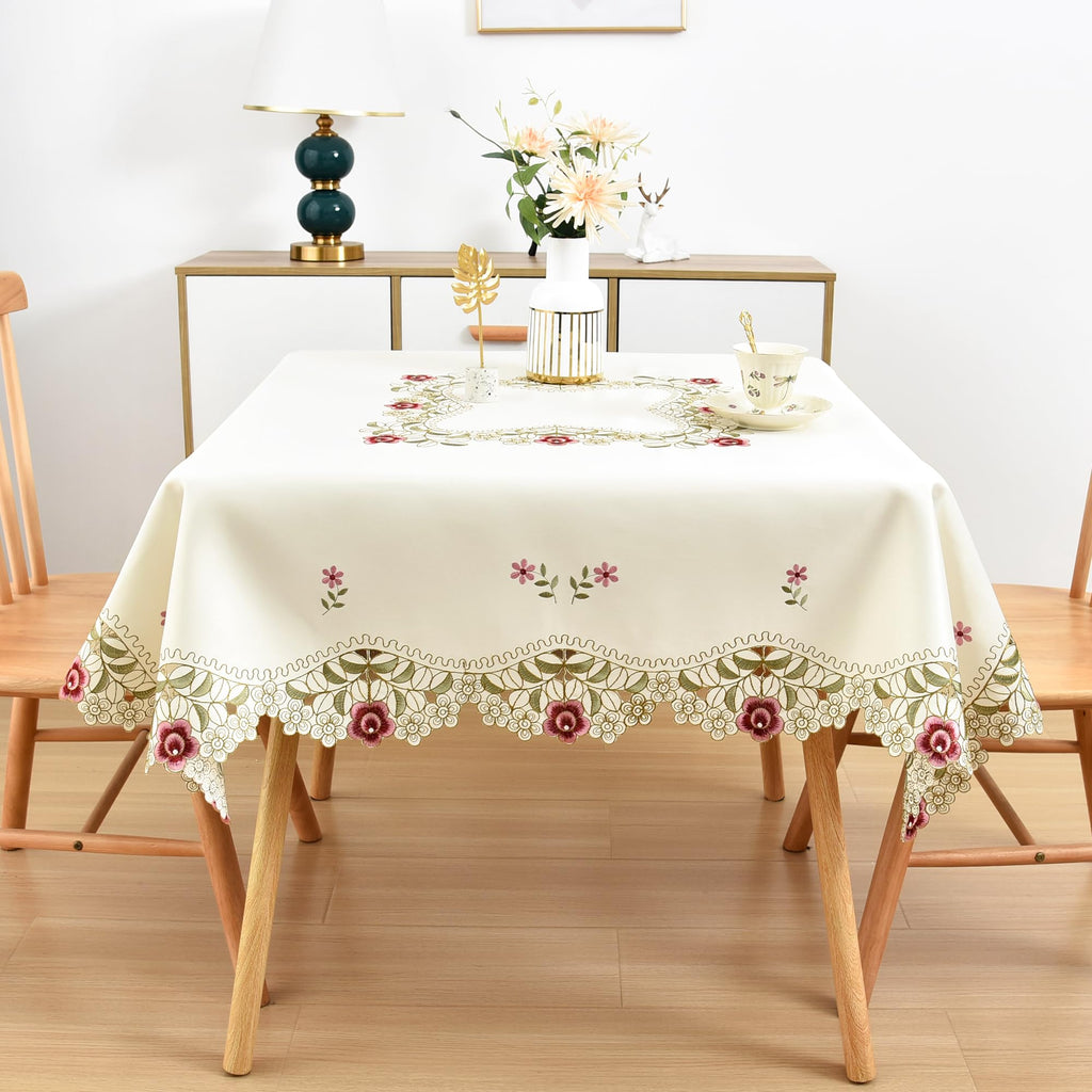 Jacquard Floral Embroidered Square Tablecloth 52 x 52 inch