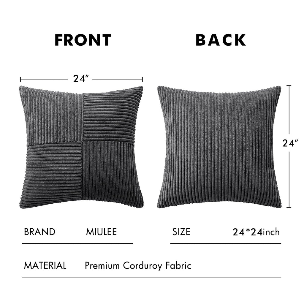 Grey Decorative Euro Sham Pillow Covers 24x24 Inch 2 Pack