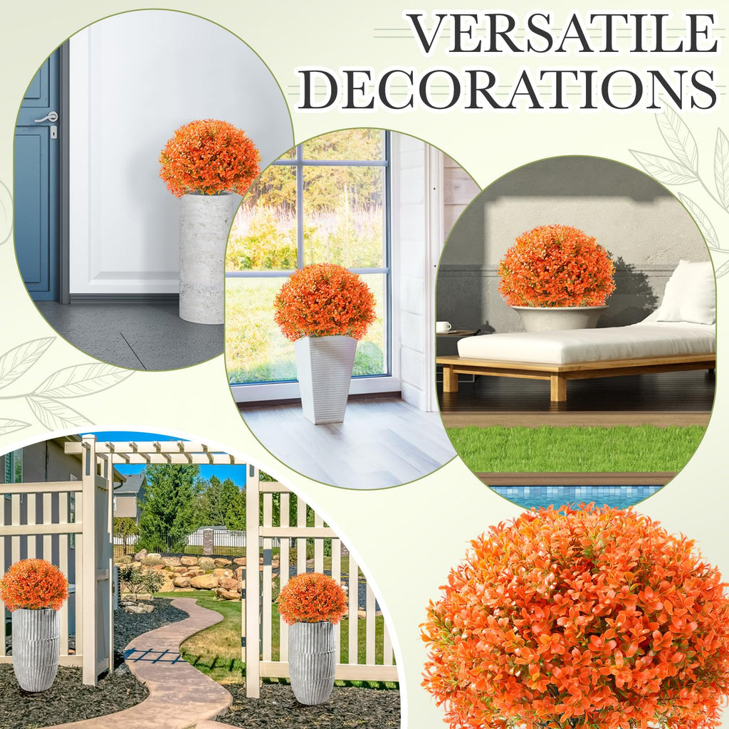 4 Pack Fall Artificial Topiary Ball, Fake Outdoor Bushes, Orange