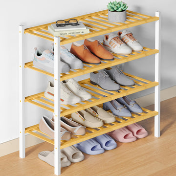 Bamboo Shoe Rack for Closet, 4 Tier - 26.77" Wide, Natural & White