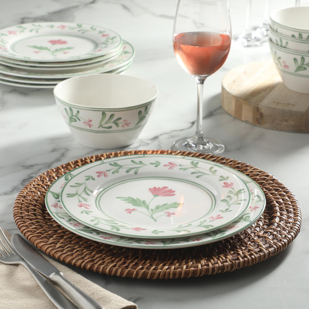 Maiden Crown Plates and Bowls Sets, 12-Piece New Bone China Dinnerware Sets, Botanical Floral Design Dish Set