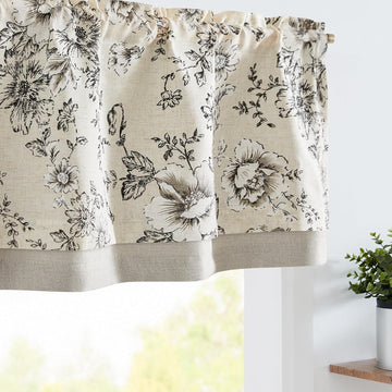 Polyester Blend Valance Curtain Farmhouse Window Decor Floral Print for Kitchen Living Room Double Layer Light