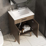 24-Inch Bathroom Vanity with Sink – Modern Single Basin Cabinet with Soft-Close Doors and Metal Handles, Brown