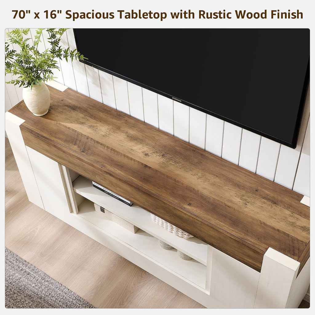 Modern 70" TV Stand, Entertainment Center for TVs Up to 80", Media Console with Large Open Storage & Side Cabinets