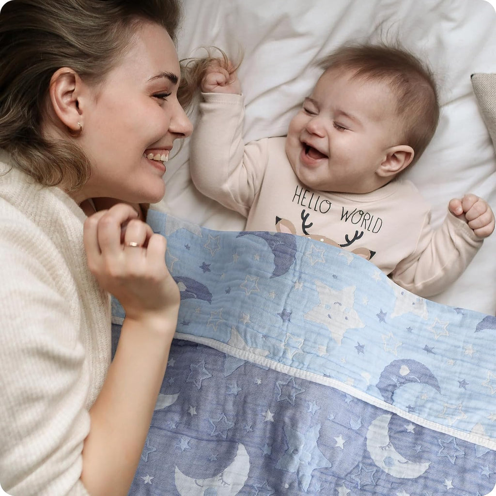 Cotton Muslin Baby Blankets Organic Comforter Reversible Neutral Layer Soft 43.3"x41.3" for Newborn Infant Toddler