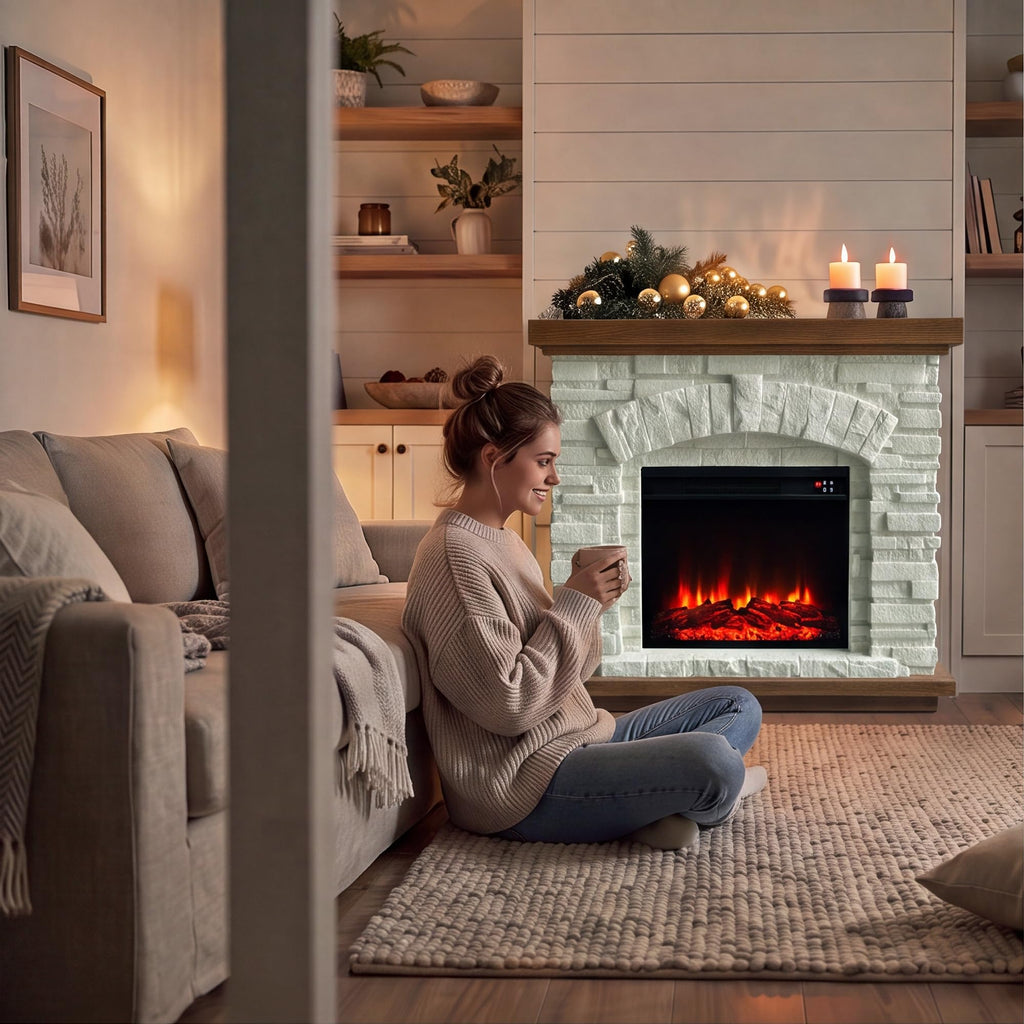 36" Electric Fireplace Mantel, Faux Stone Freestanding