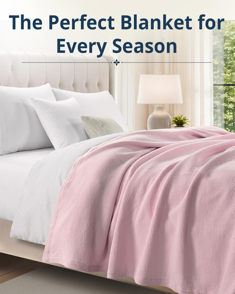 Blanket for Bed, 100% Cotton Waffle Weave - Cherry Blossom
