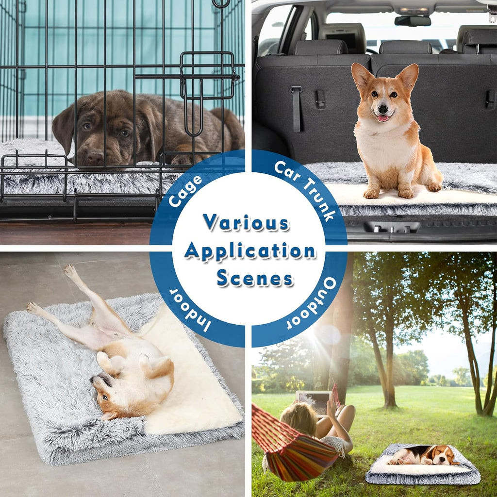 Dog Bed with Cover Cave, Orthopedic Dog Bed with Blanket, 33.5 * Rectangle Pet Crate Cozy Cuddler Mat