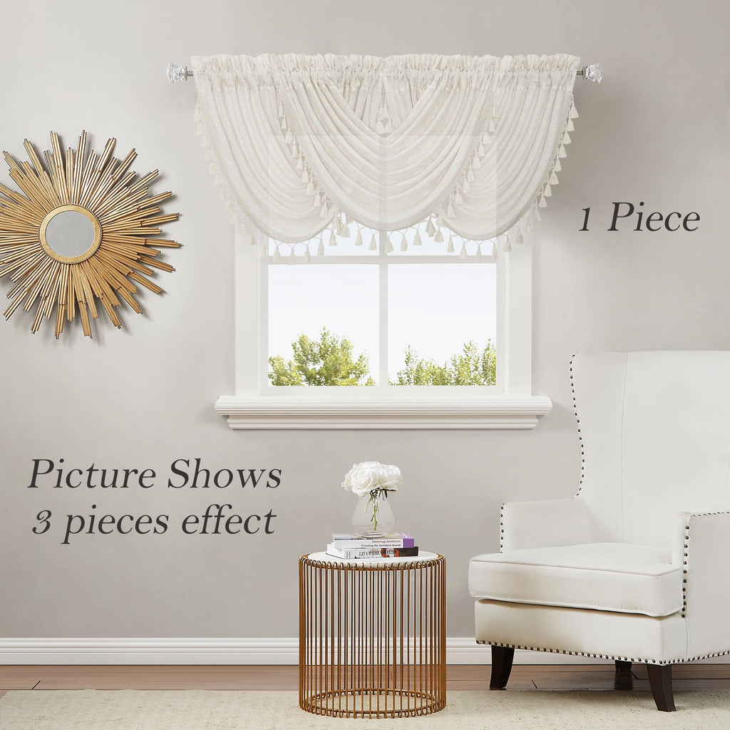 Natural Solid Waterfall Valance with Tassel Accessories, 56"x38", 1 Piece