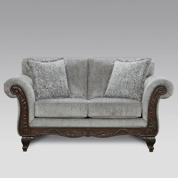 Hernen Carved Wood Frame Loveseat, Gray