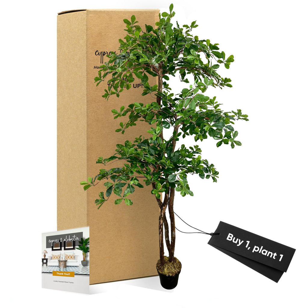 Handmade 6.5ft 3-Tier Italian Black Olive Leaf Artificial Tree with Ethically Sourced Real Wood Trunks