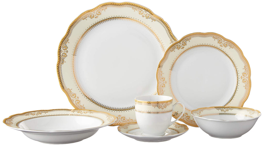 Isabella-24 24 Piece Isabella Design Porcelain Wavy Edge Dinnerware Set, White