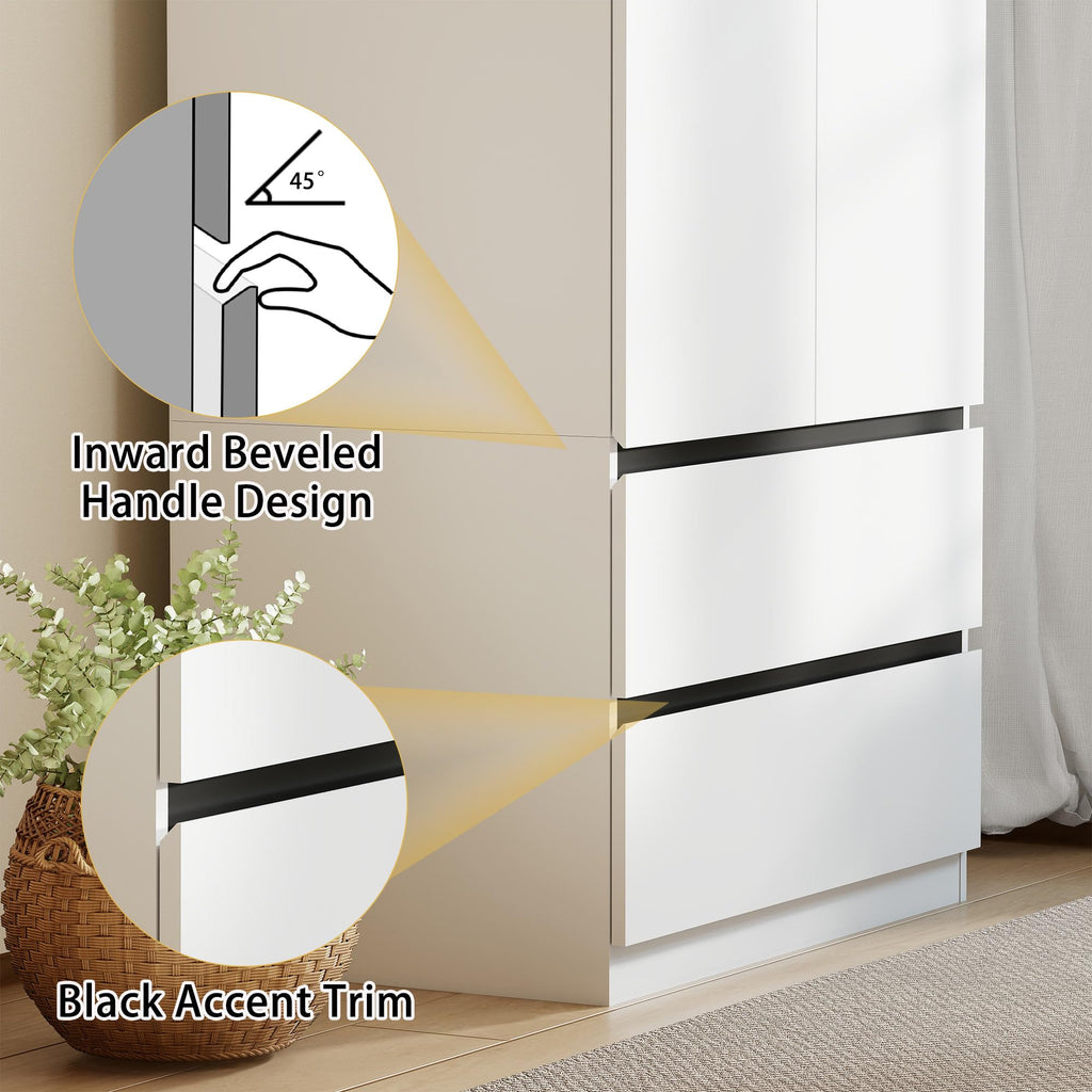 White Armoire Wardrobe Closet with 6 Drawers: 75" H x 95" W