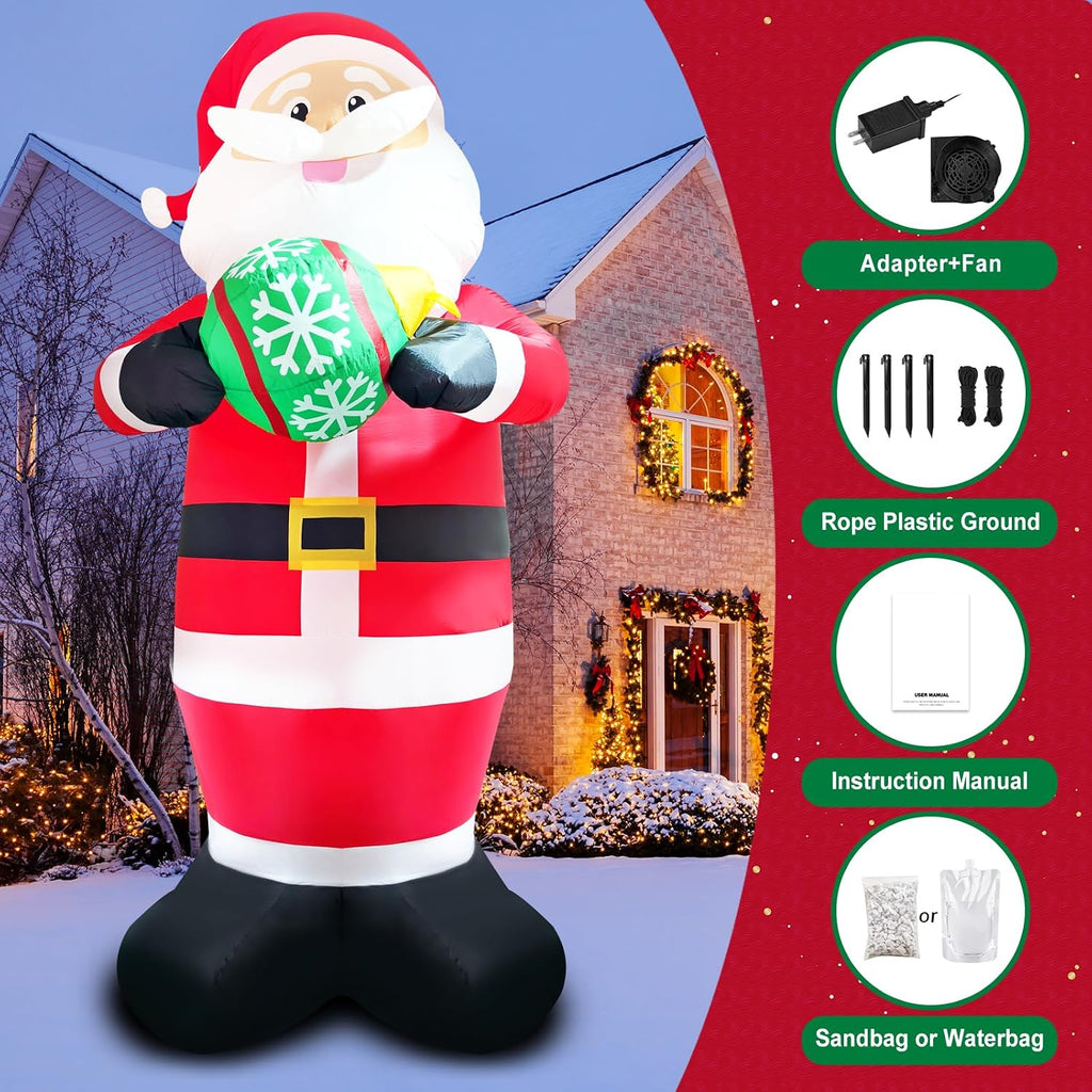 10FT Santa Claus Christmas Inflatable Decorations Blow Up Giant Santa Snowflake Ball Indoor Outdoor Decor Lights for