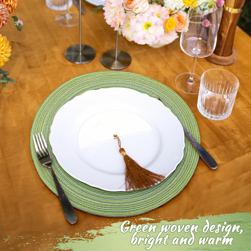 Round Placemats 14.2 Inch Woven Braided Placemats Washable Reversible Circle Polyester Table Mats for Dinner - Set of 12