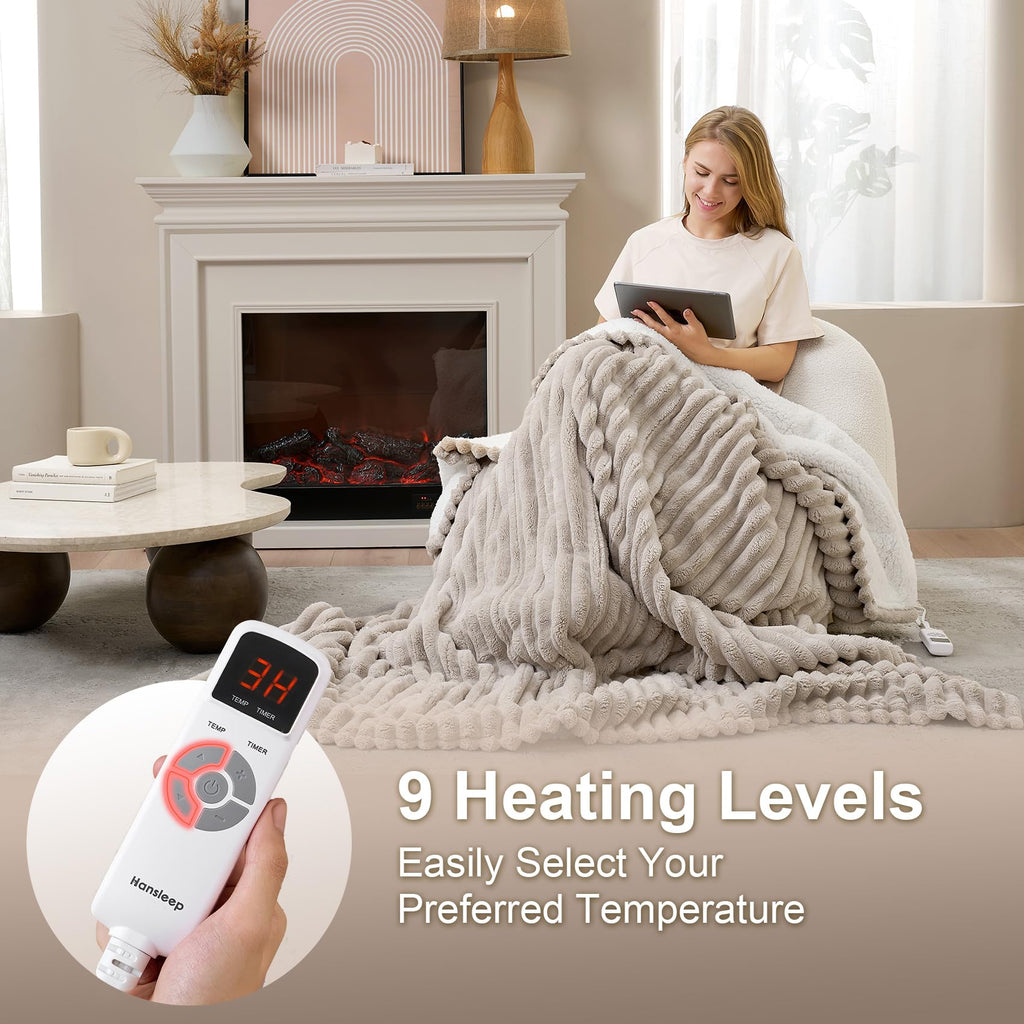 Electric Heated Blanket Twin 62x84'', ETL & FCC Certified, Linen
