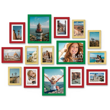 15 Pack Gallery Wall Frame Set, Green, Red, Gold