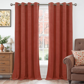 Terracotta Velvet Blackout Curtains 84 Inches Long for Fall Living Room