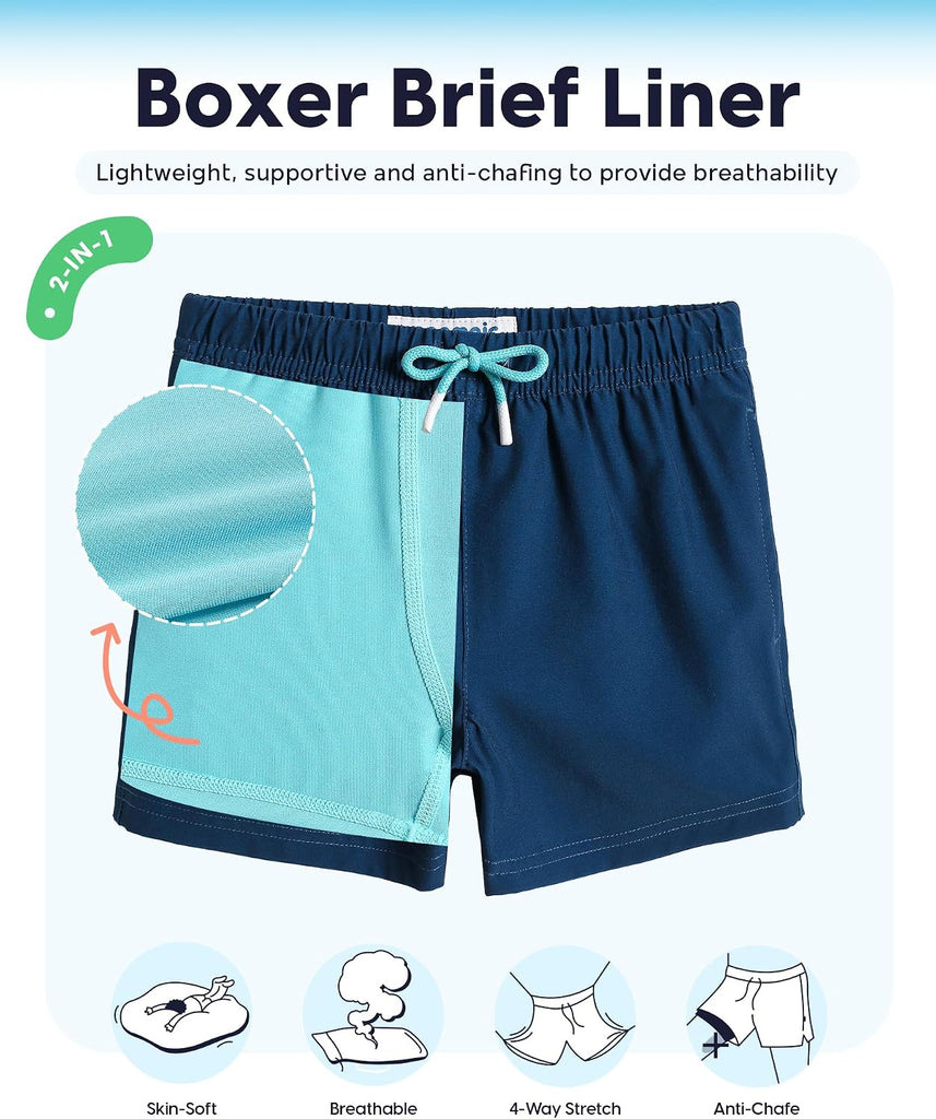 Boys Swim Trunks with Compression Liner Toddler Stretch Swim Shorts