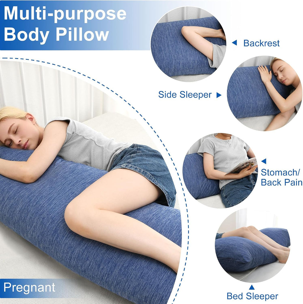 Cooling Body Pillow for Adults, Memory Foam Insert 20x60 Inch Blue | For Side Sleepers, Soft Support for Pregnant