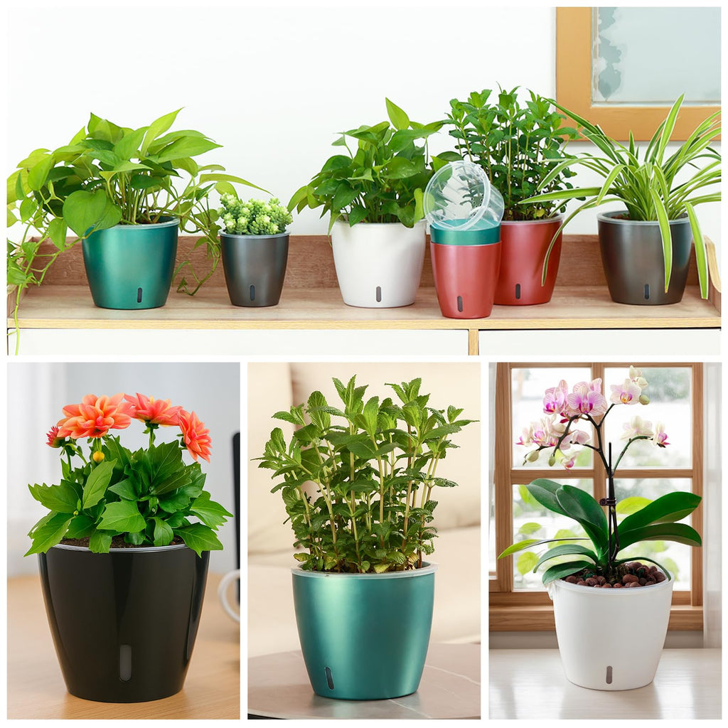 Self Watering Pots for Indoor Plants, 6-Pack 5'' Self Watering Planter with Drainage Holes, Small African Violet Pots