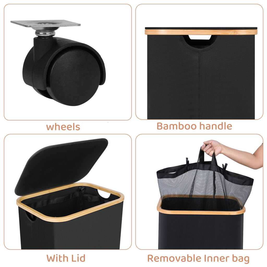 Laundry Hamper with Wheels 110L Laundry Basket with Mesh Bag,Black