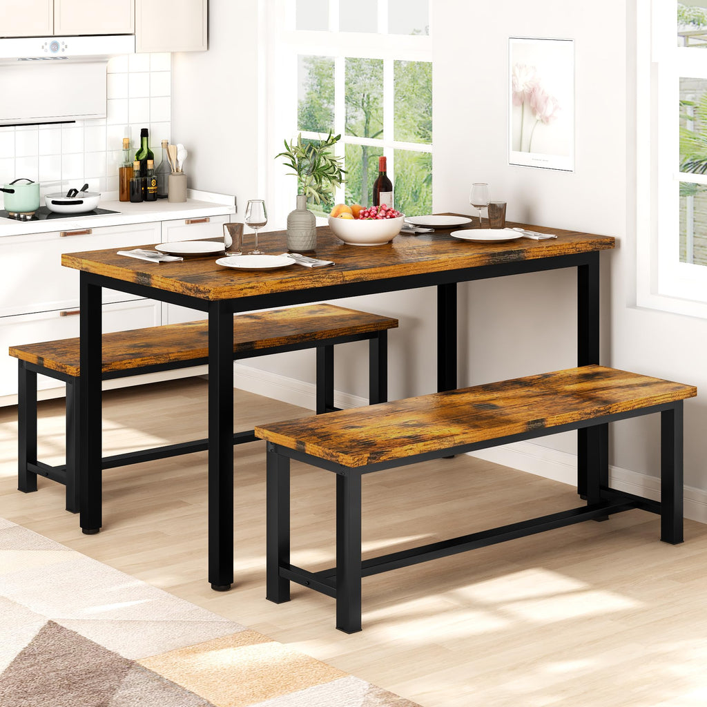 Pair of 2 Dining Benches, 39 Inch Rustic Industrial Wooden Bench