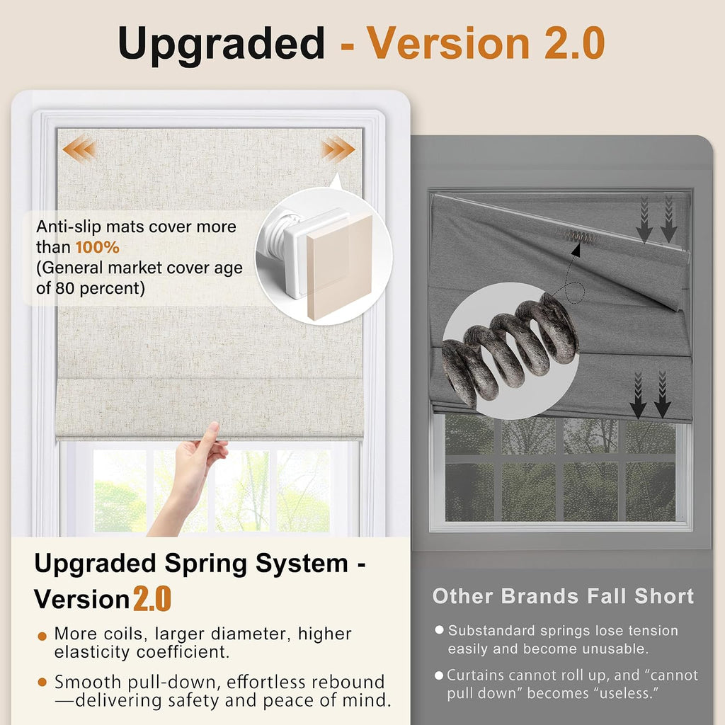 No Drill Blackout Roman Shades for Indoor Windows,Cordless Roman Blinds,Linen No Tools Window Shades,Easy to Install