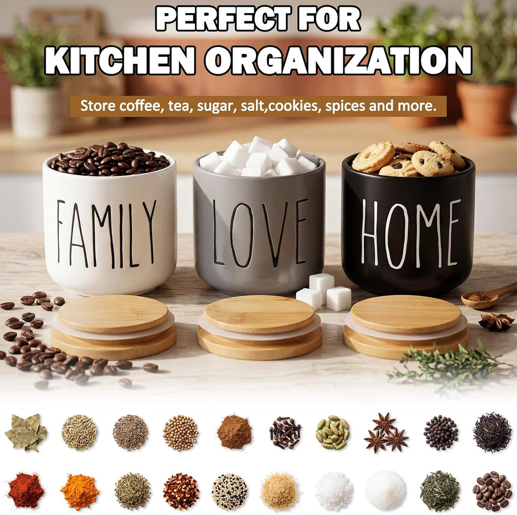 Ceramic Jar Set Kitchen Canister with Airtight Lids 8.7 oz - Set of 3
