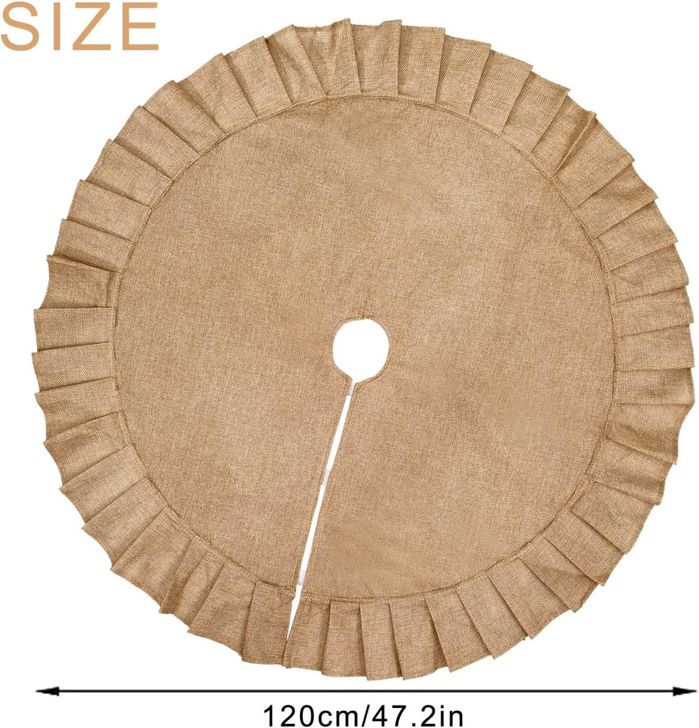 Christmas Tree Skirt Linen Burlap Tree Skirt with Ruffled Border Rustic Christmas Burlap Tree Skrit Holiday