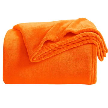 Super Soft Fall Throw Blanket Premium Silky Flannel Fleece Twin Size Orange Microfiber Lightweight Blanket All Season