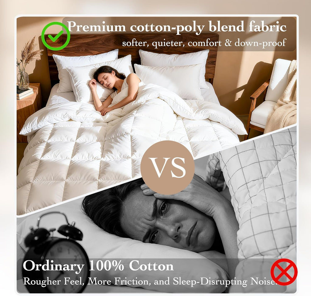 Goose Down Fiber Comforter Queen - All Season Naturally Breathable Down Comforters