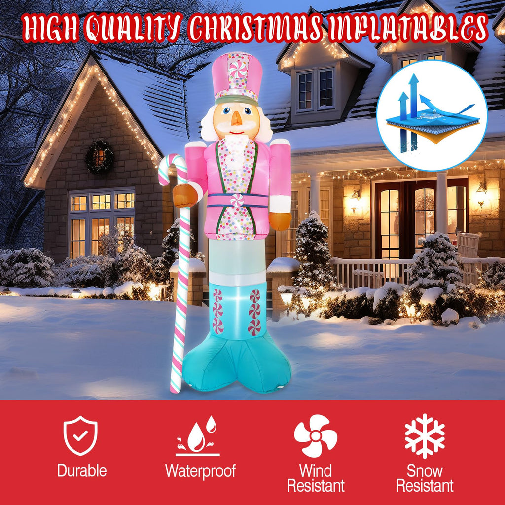 10FT Christmas Inflatables Pink Nutcracker Hold Candy Cane, Christmas Blow up Yard Decoration Nutcracker Inflatable