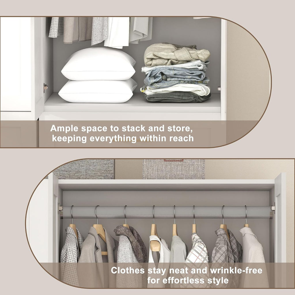 White Armoire Wardrobe Closet: 75" Large Wardrobe Closet with 3 Drawers, Bedroom Armoires with 2 Doors, Wooden Tall
