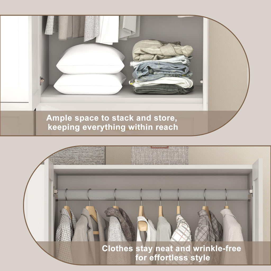 White Armoire Wardrobe Closet with 4 Drawers, 75" Tall x 63" Wide