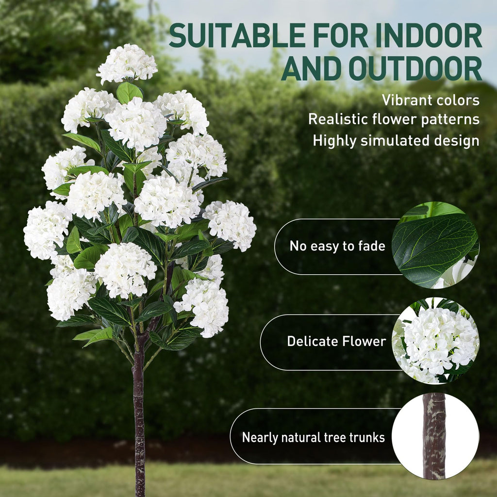 6 FT Artificial Hydrangea Tree- Large Faux Hydrangea Plants Indoor Outdoor, Fake Flower Trees with White Tall Planter