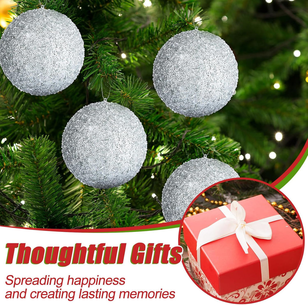 6 Pieces Silver Large 6" Christmas Balls Ornaments
