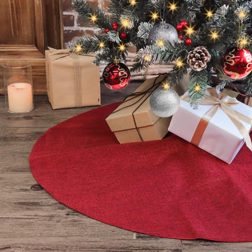 Christmas Tree Skirt, 36 inches Burgundy Burlap Double-Layer Plain Xmas Small Tree Skirt, Rustic Xmas Tree Holiday