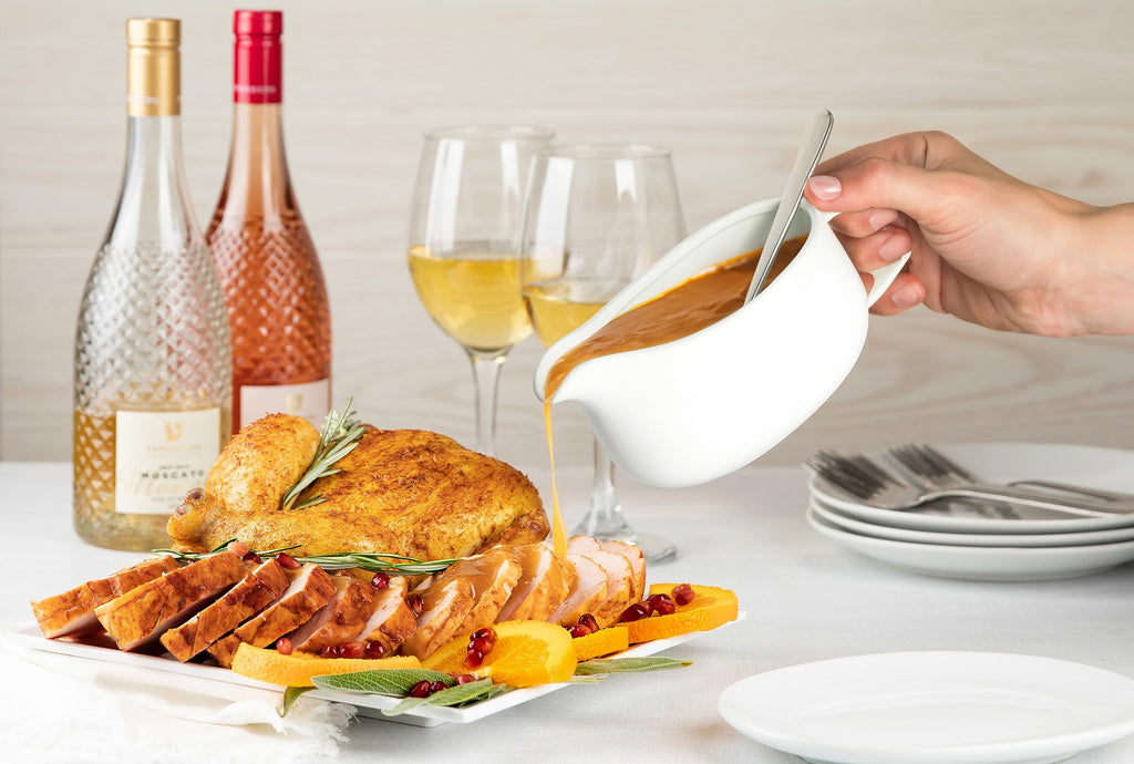 Ceramic Gravy Boat with Saucer & Spoon, 23.8 oz, White