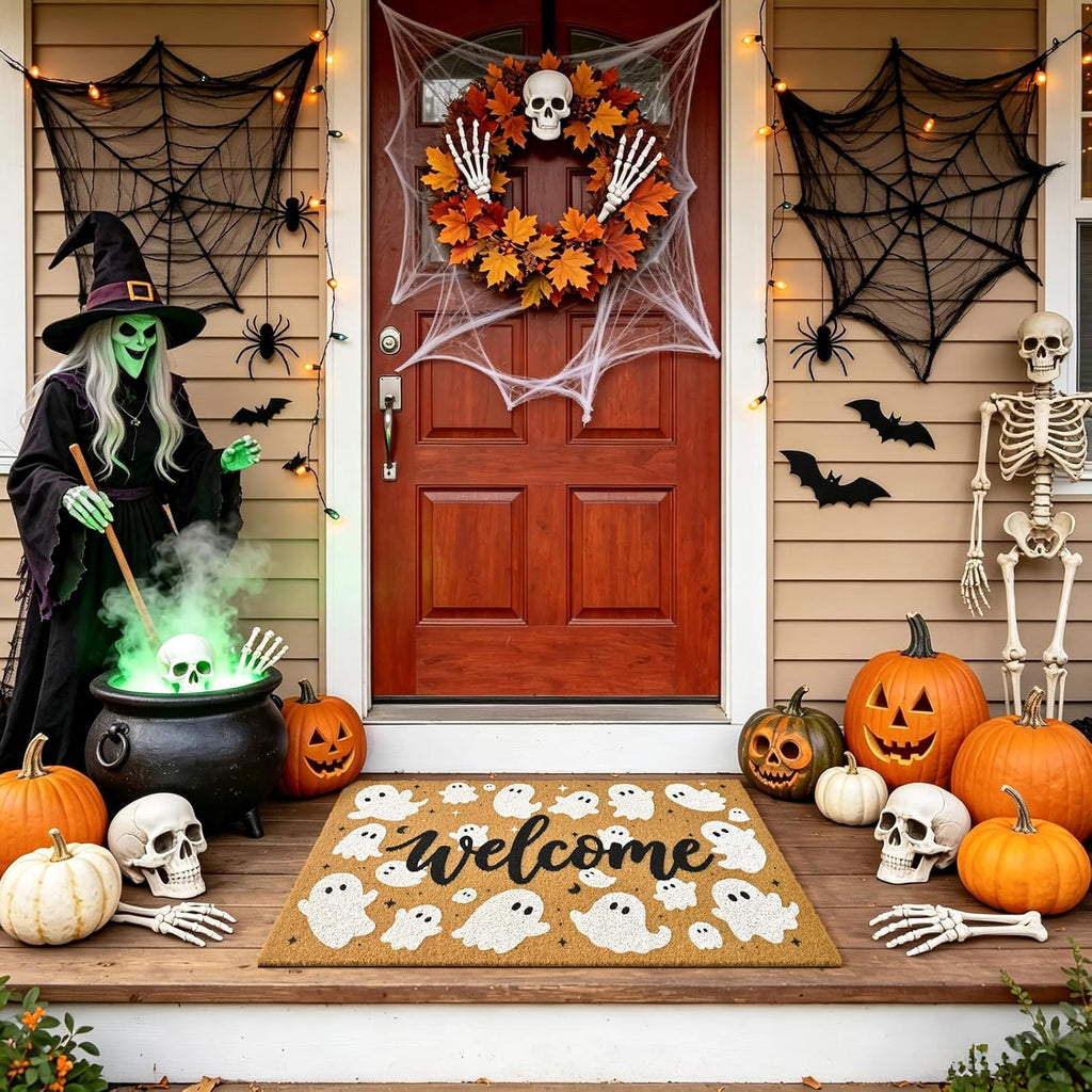 Halloween Welcome Mat Spooky Non-Slip Front Door Mat, 17x29 in | Faux Coir, Rubber Backing, Shed & Fade Resistant