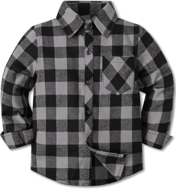 Boys Long Sleeve Flannel Plaid Shirt Button Down Shirts