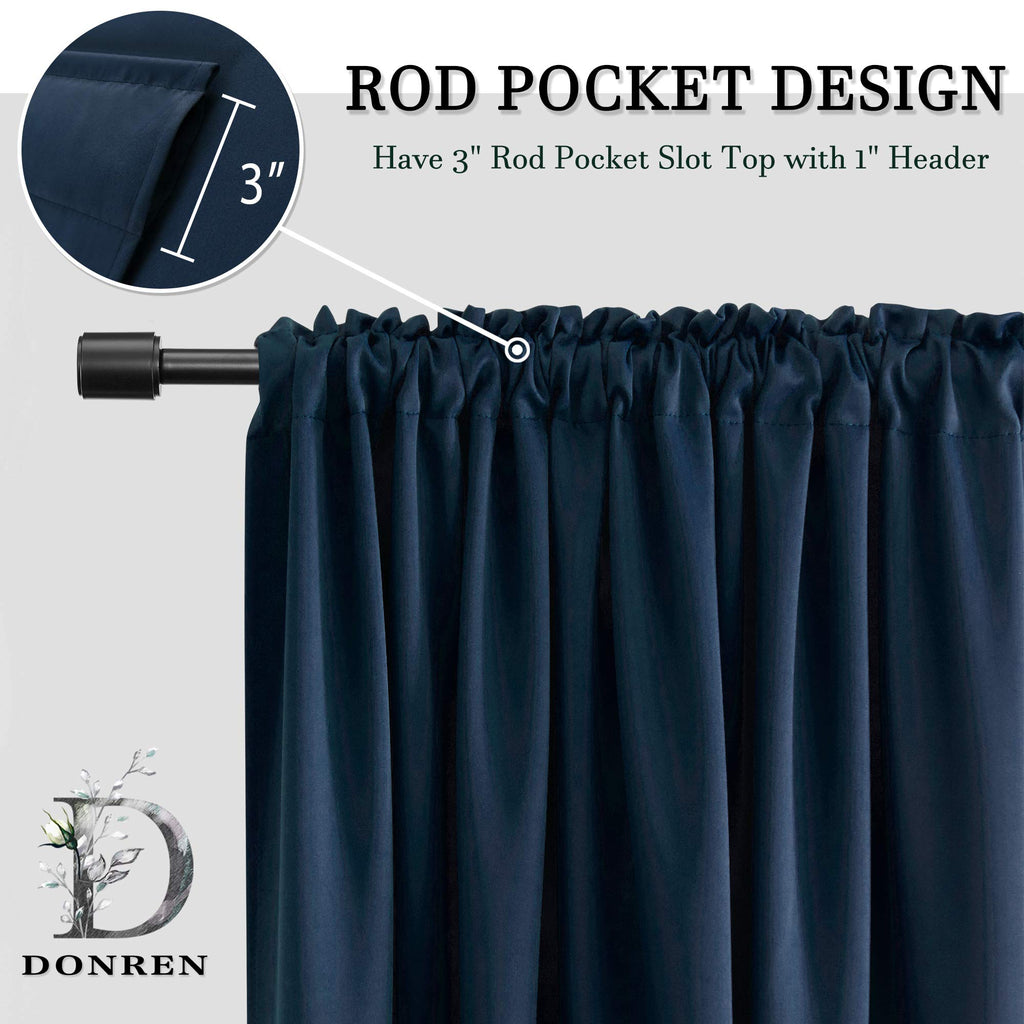 38 Inch Length Tier Curtains- 2 Panels Blackout Thermal Insulating Small Valance Curtains Rod Pocket Top (Navy