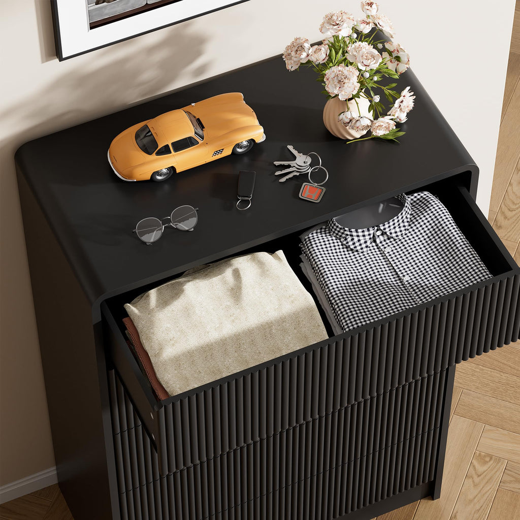 Black 5 Drawer Dresser, Curved Tall Dresser with Push-to-Open Design, Chest of Drawers, 15.7"D x 32"W x 47.2"H